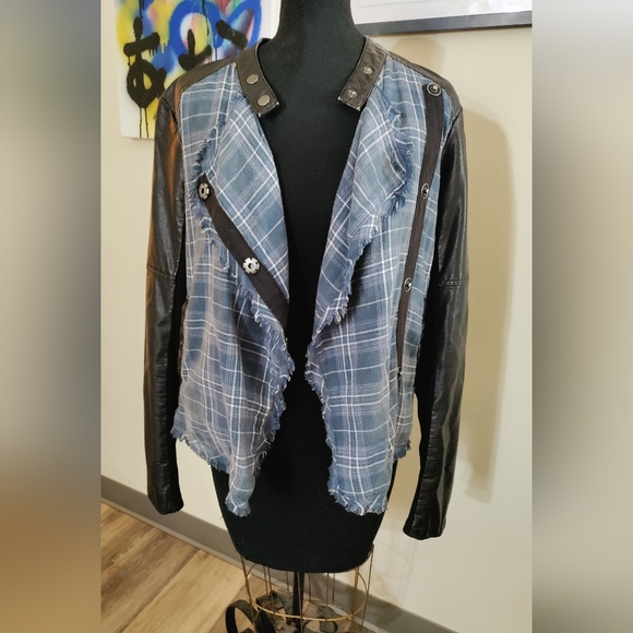 FREE PEOPLE FAUX LEATHER PLAID MOTO JACKET 90'S GRUNGE - Picture 1 of 8